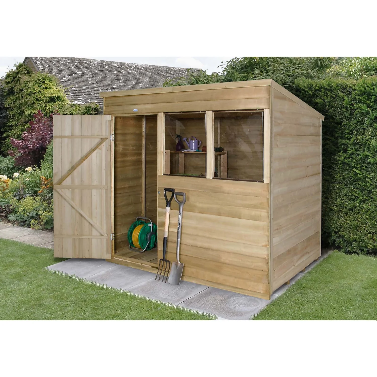 7x5ft Forest Wooden Overlap Pressure Treated Pent Shed -incl. Installation - Image 2
