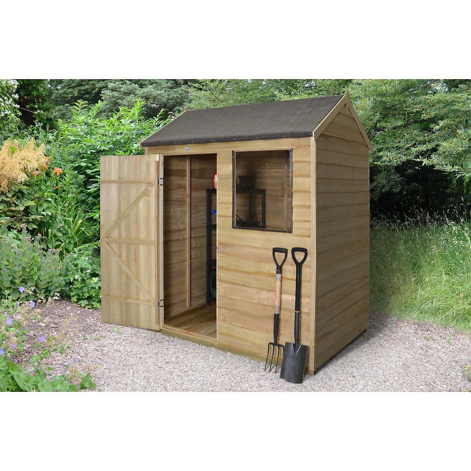 6x4ft Forest Wooden Overlap Pressure Treated Reverse Apex Shed -incl. Installation - Image 2