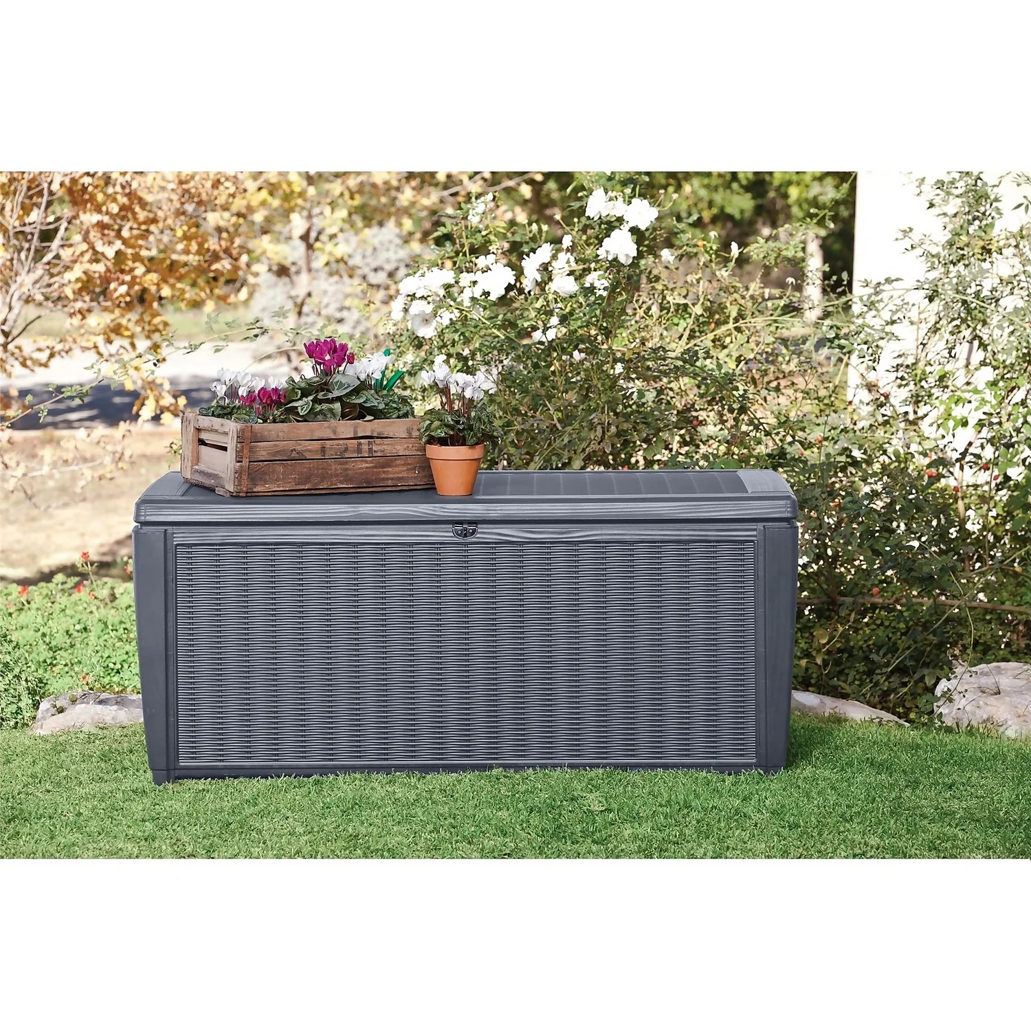 Keter Sumatra Rattan Effect Outdoor Garden Storage Box 511L - Anthracite - Image 2