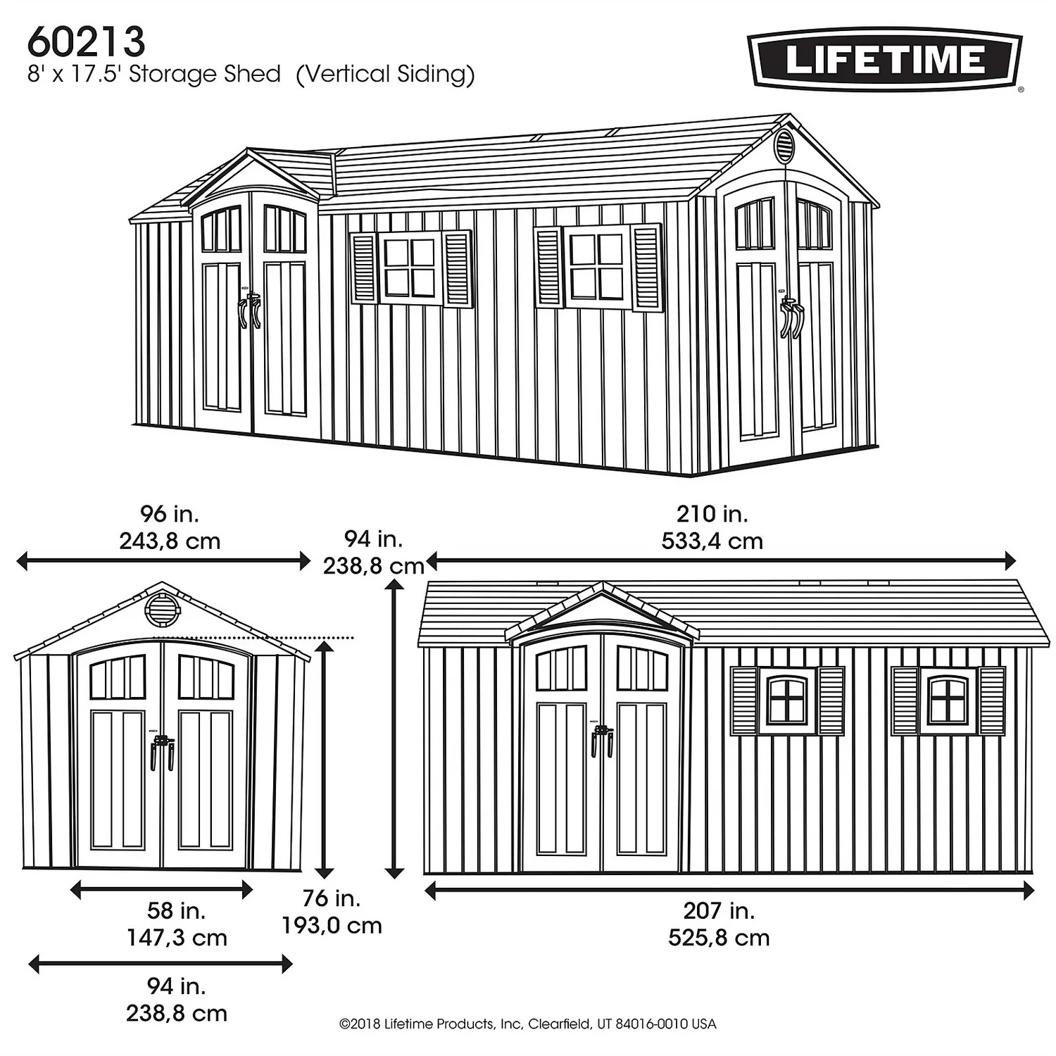Lifetime 17.5 X 8 Ft Dual Entry Outdoor Storage Shed - Image 8