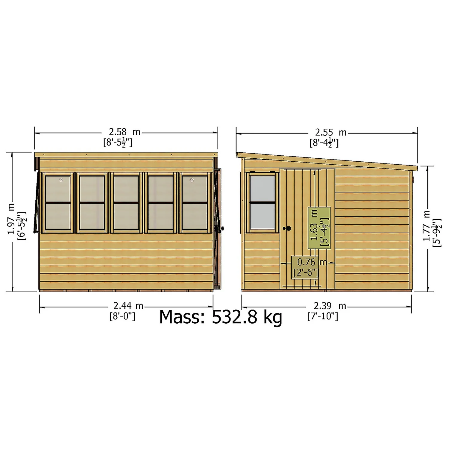 Shire 8 X 8ft Sun Pent Shed - Including Installation - Image 3