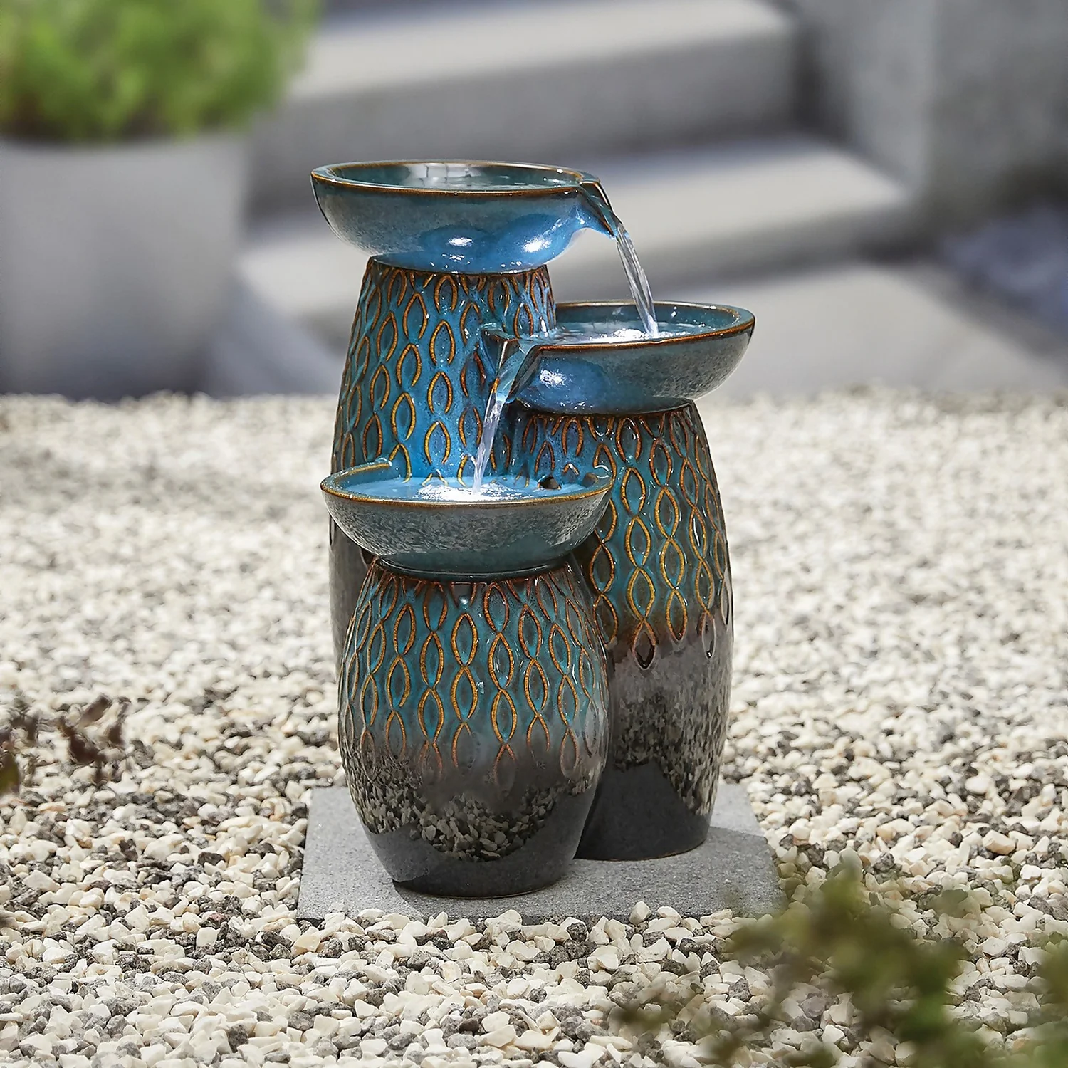 Stylish Fountain Glazed Trio Water Feature With LEDs - Image 2