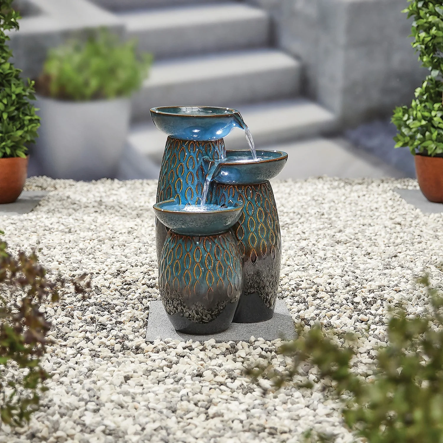 Stylish Fountain Glazed Trio Water Feature With LEDs - Image 3