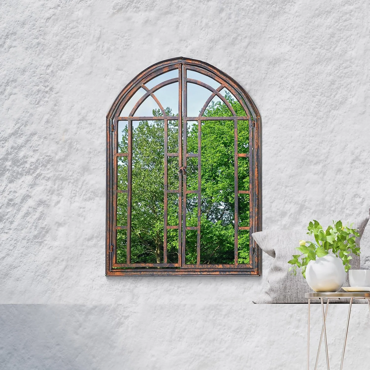 MirrorOutlet Metal Arched Decorative Window Opening Garden Mirror - 78x61cm - Image 2