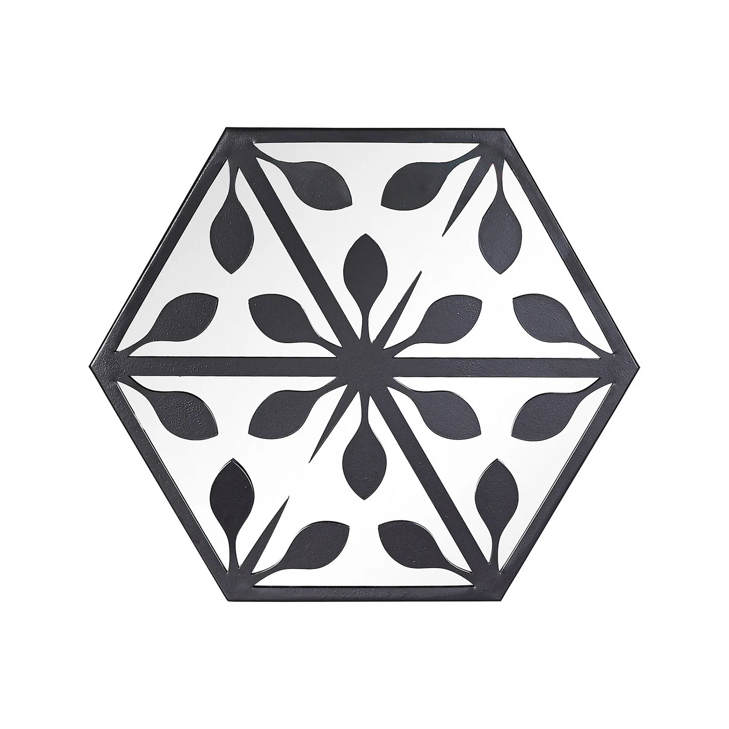 Hexagonal Laser Cut Outdoor Mirror 35cm - Black