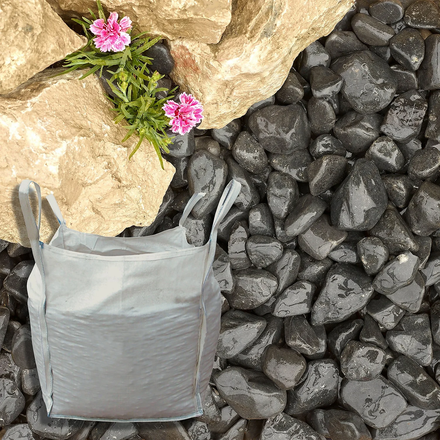 Stylish Stone Onyx Black Cobbles - Bulk Bag 750kg